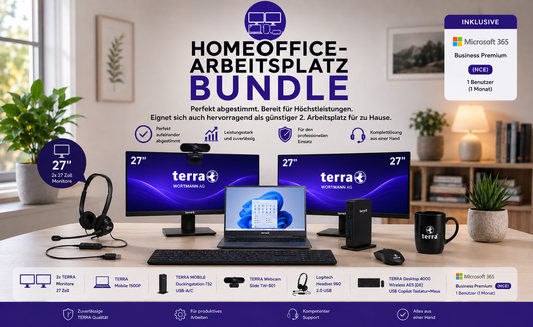Homeoffice Arbeitsplatz Bundle mit TERRA PC 24H Vor-Ort-Service + ME 36 Monate