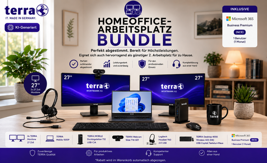 Homeoffice Arbeitsplatz Bundle mit TERRA PC 24H Vor-Ort-Service + ME 36 Monate