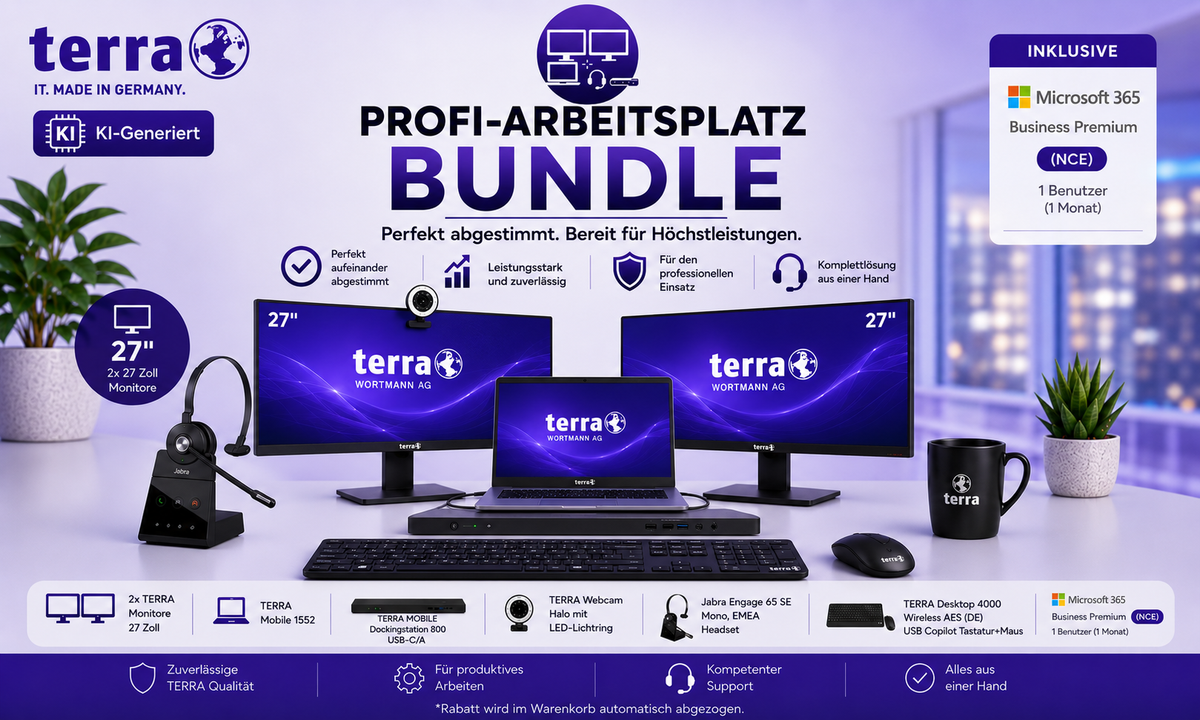Profi Arbeitsplatz Bundle mit TERRA PC 24H Vor-Ort-Service + ME 36 Monate